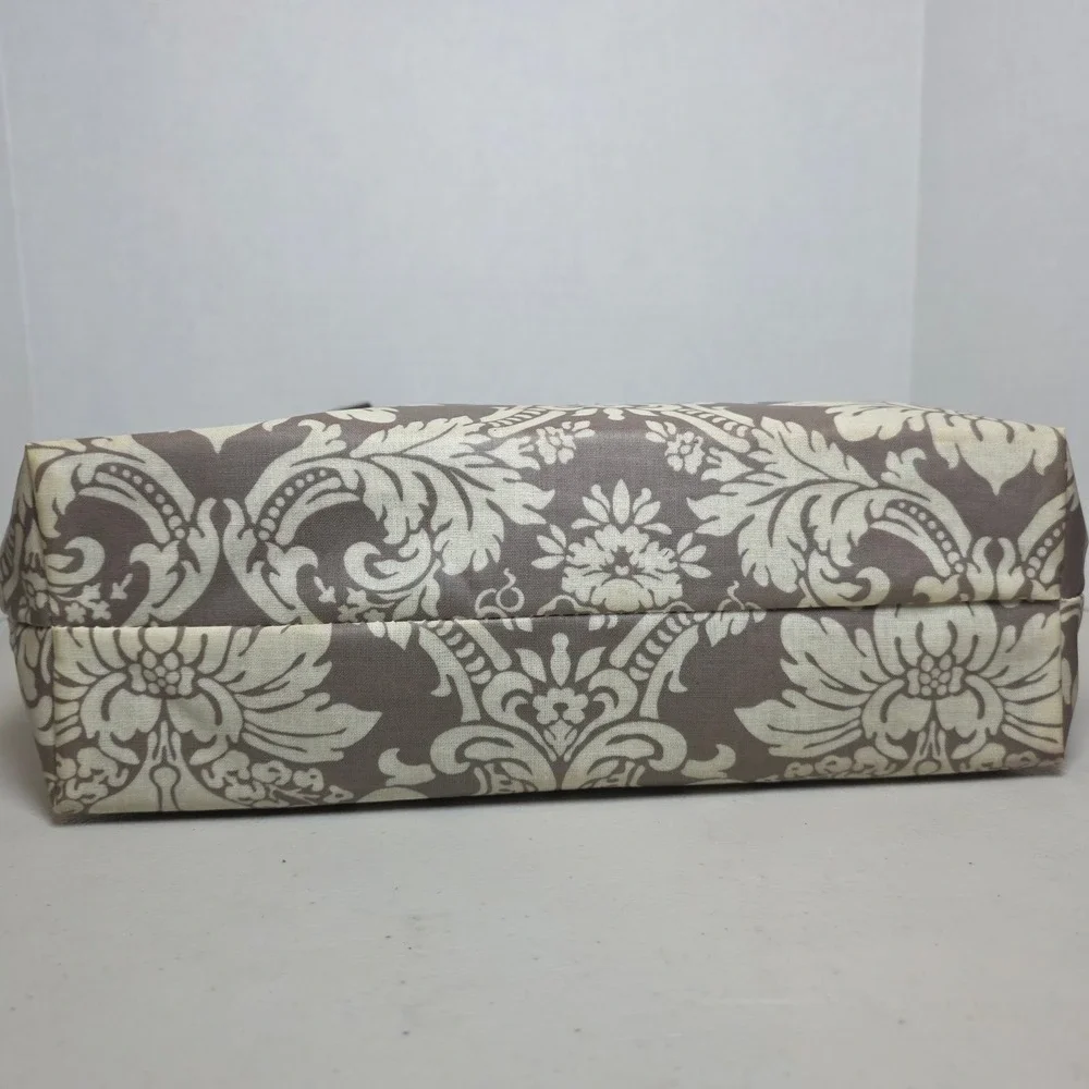 Emilie Sloan Seattle Tote Bag Taupe Cream Damask Floral‎ PVC Zipper Shoulder Bag